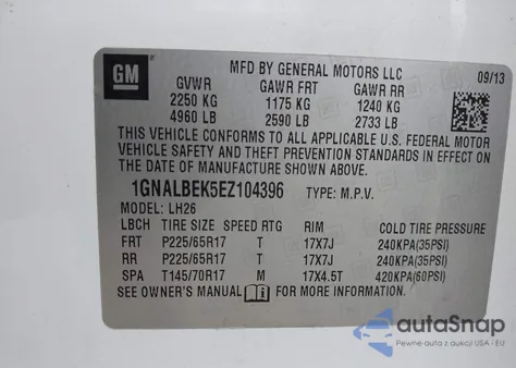 2014 Chevrolet Equinox 1Lt z USA, uszkodzony, nr VIN 1GNALBEK5EZ104396